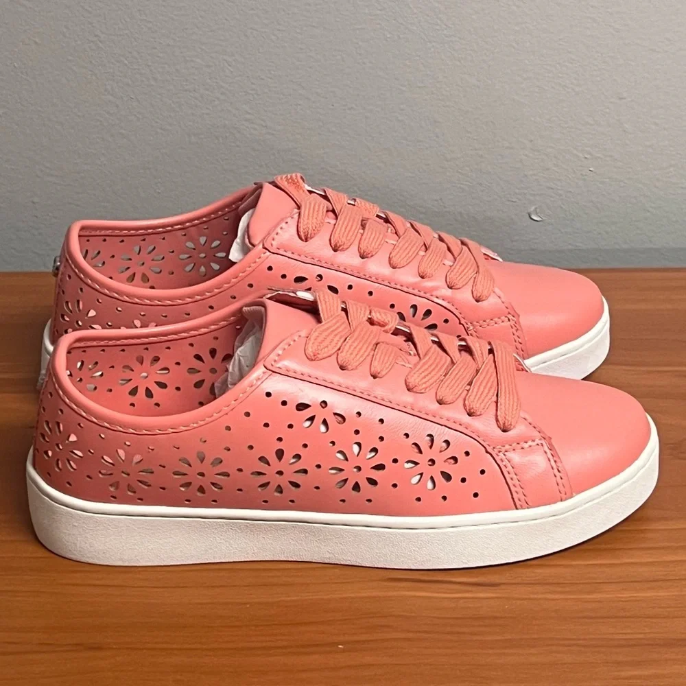Women's Isaac Mizrahi Tamara Lace-Up Floral Perforated Sneakers Pink Siz…